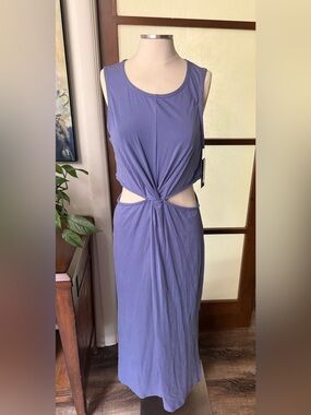 NWT Beyond Yoga Around The World Front Twist Dress Women’s Lg Indigo Periwinkle